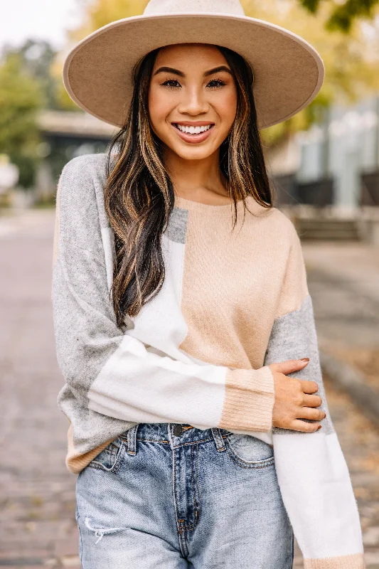 Won't Forget Taupe Brown Colorblock Sweater