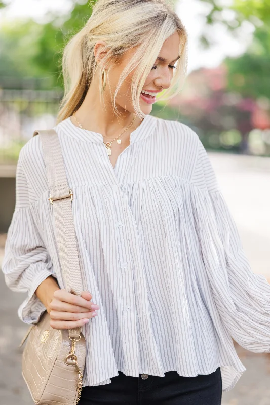 I Believe Oatmeal Striped Blouse