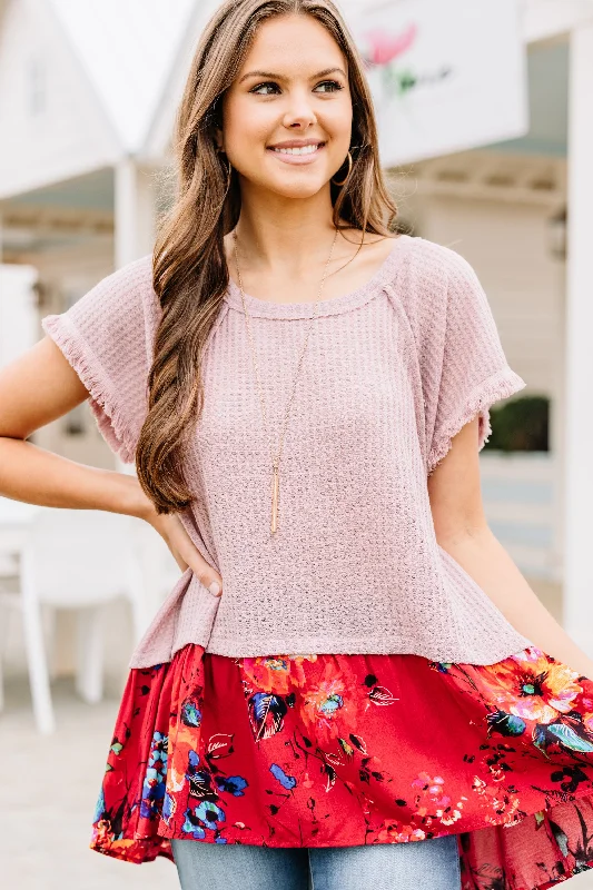 Record Beauty Mauve Pink Waffle Knit Top