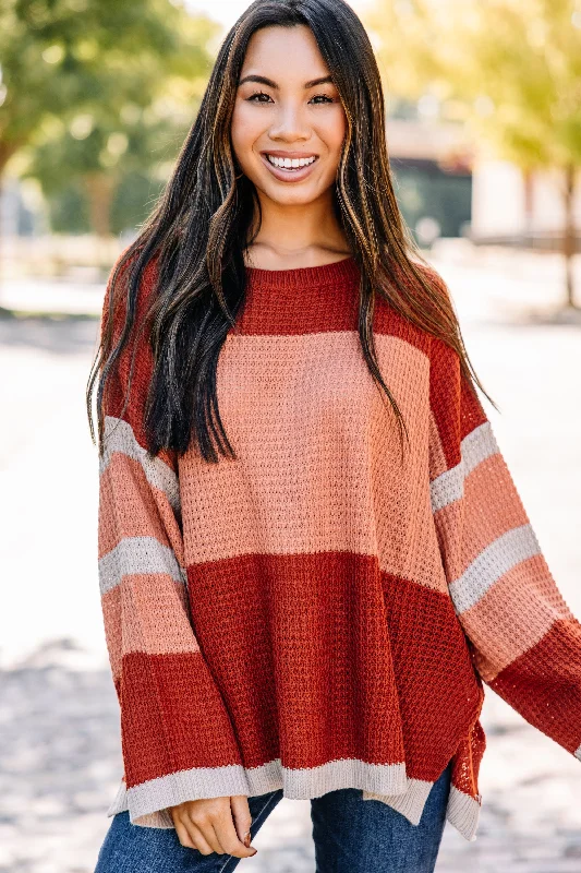 Carry On Brick Orange Colorblock Sweater