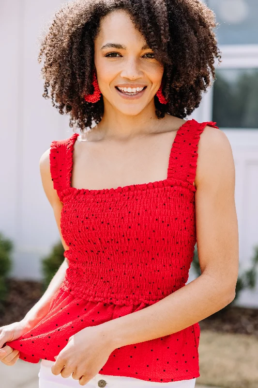 Receive Your Love Red Polka Dot Smocked Tank