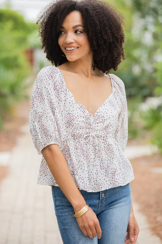 Ready For Fun Mauve Pink Ditsy Floral Top