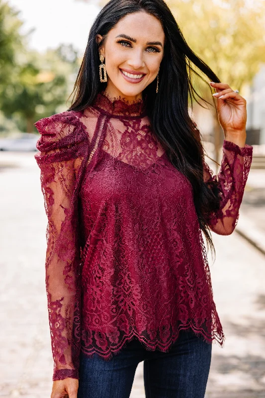 Feminine Aspirations Wine Red Lace Blouse