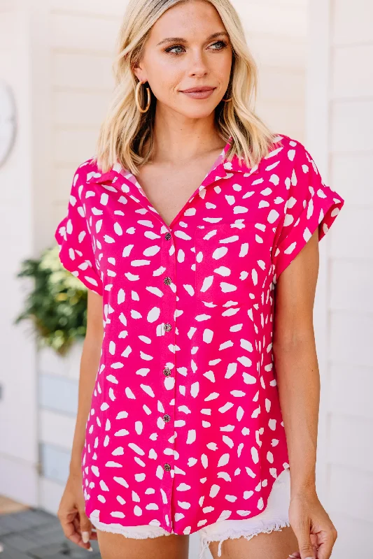 Worth The Love Hot Pink Spotted Blouse