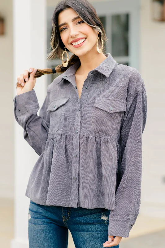 Just Be Uniquely You Ash Gray Corduroy Babydoll Top