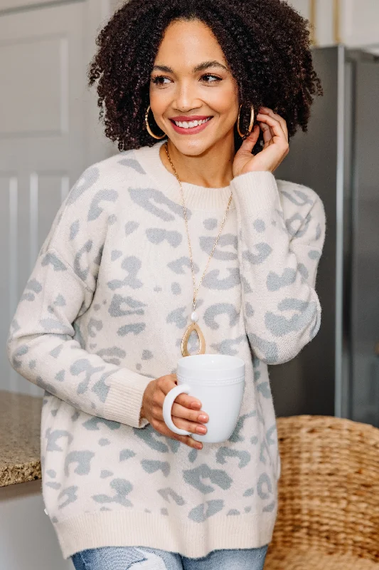 Open To Suggestions Ivory White Leopard Sweater