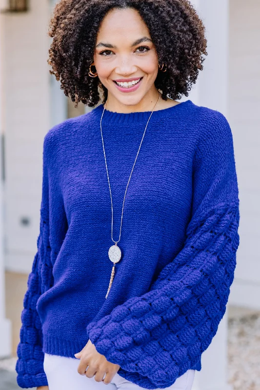 Feeling Close To You Cobalt Blue Textured Sweater