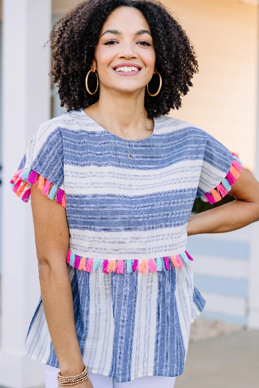 Counting On You Denim Blue Tassel Babydoll Top