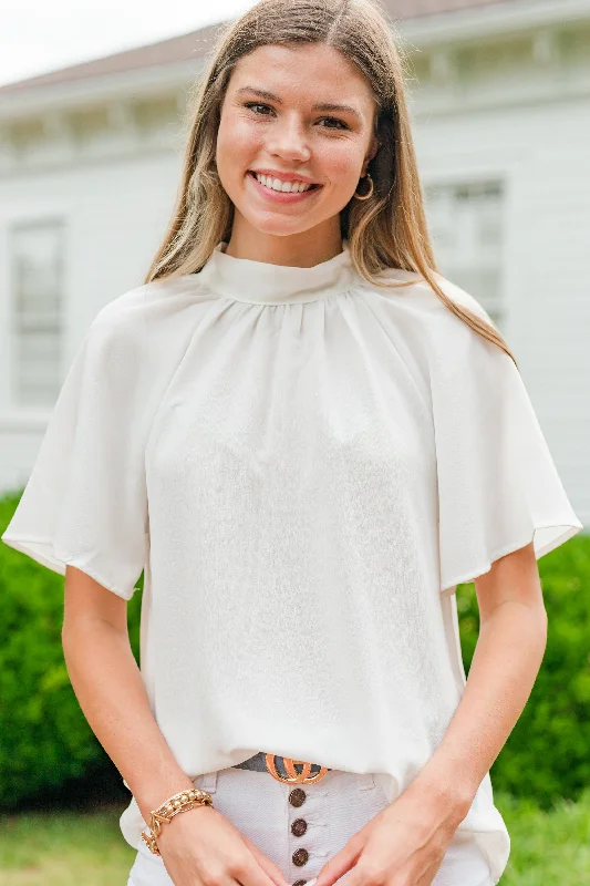 Tell Your Truth White Mock Neck Blouse