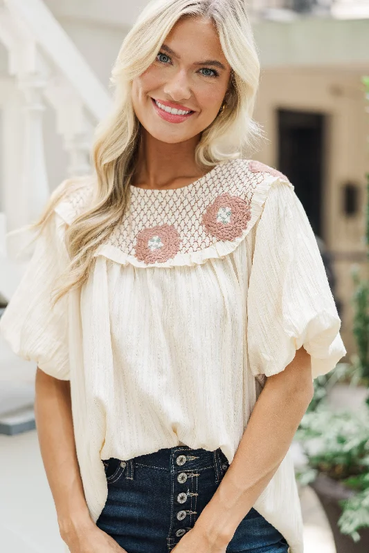 Chase Your Dreams Ecru White Crochet Blouse