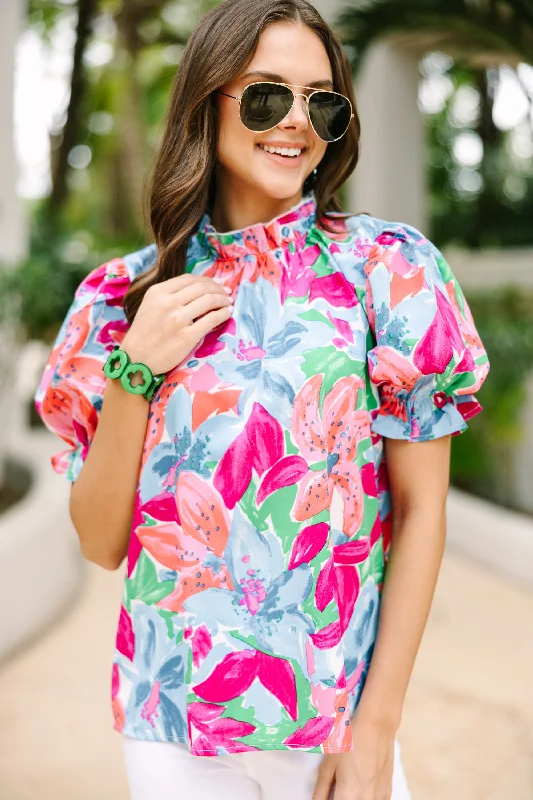 Say You Love Me Blue Floral Blouse