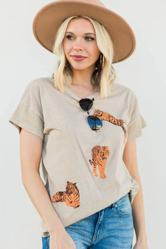 Tiger Tiger Taupe Brown Graphic Tee