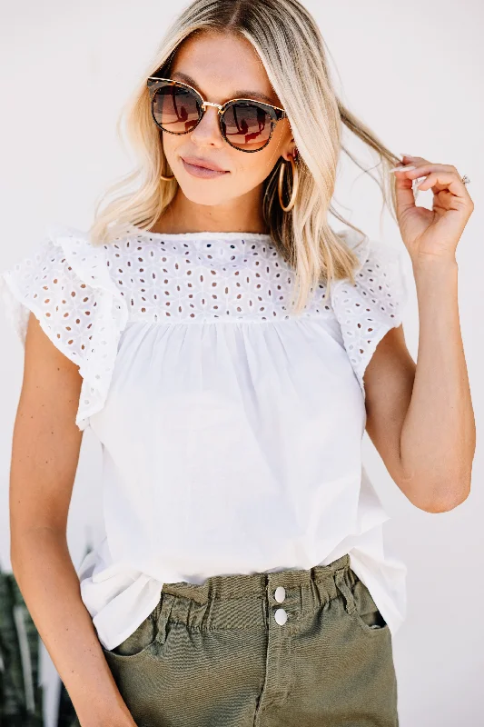 On Your Time White Ruffled Top