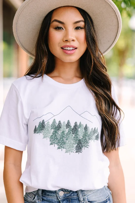 Off To The Mountains White Graphic Tee