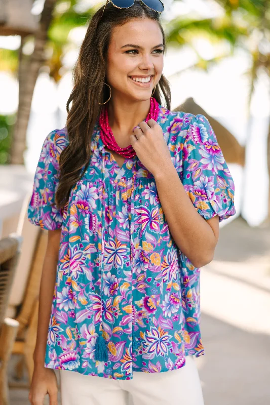 Get Going Blue Floral Blouse