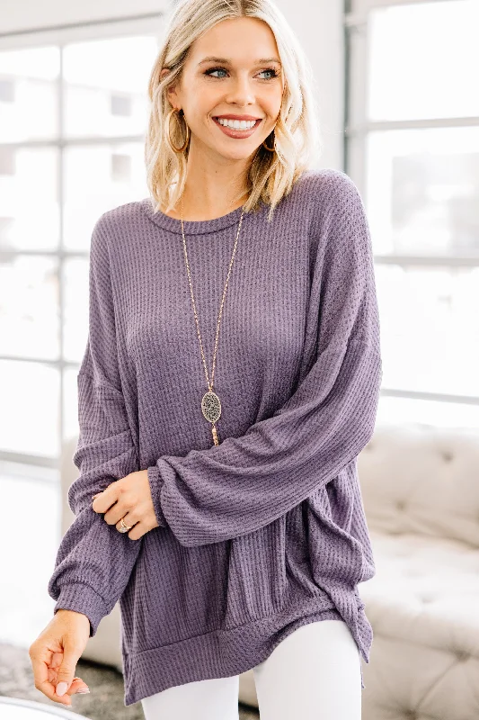 It's All Possible Dusty Purple Waffle Knit Tunic