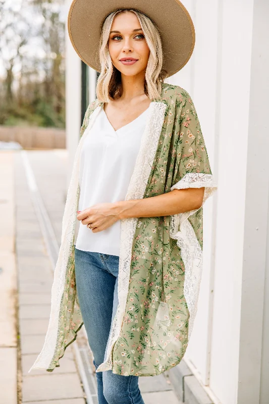 Before You Go Sage Green Floral Kimono