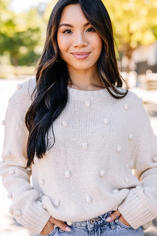 Looking Forward Cream White Pompom Sweater