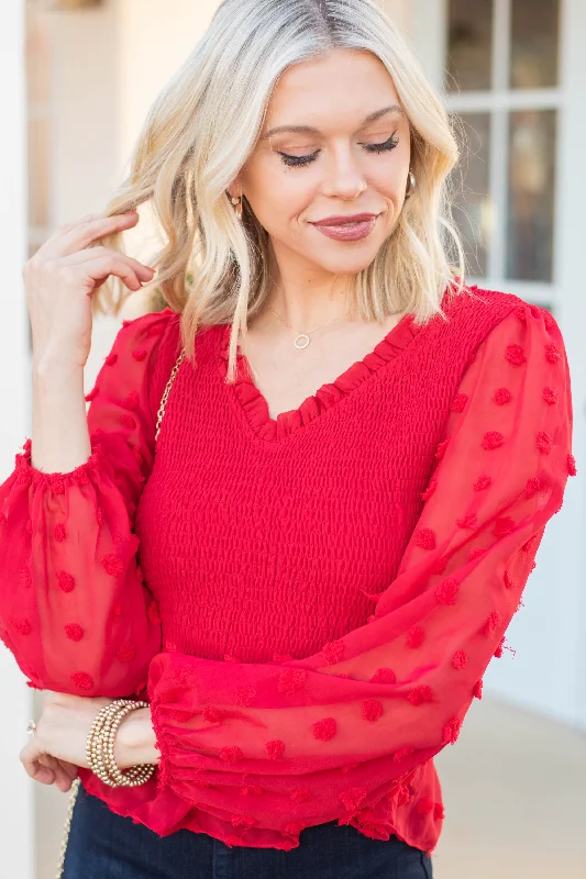 The Best Around Red Swiss Dot Blouse