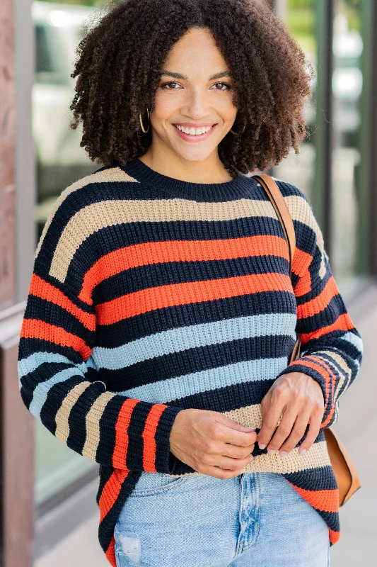 Go The Distance Navy Blue Striped Sweater