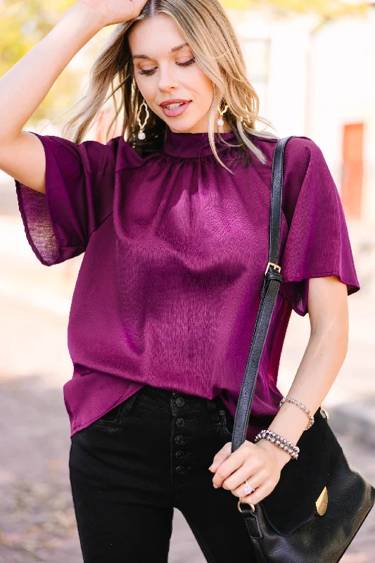 Tell Your Truth Plum Purple Mock Neck Blouse