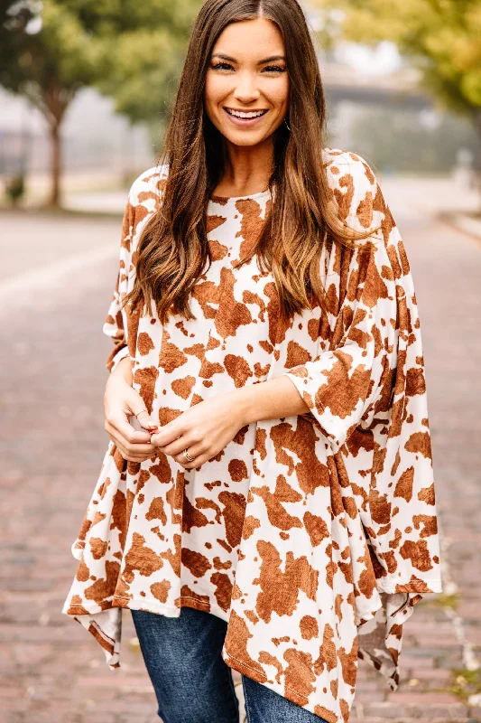 When You Know Taupe Brown Cow Print Tunic