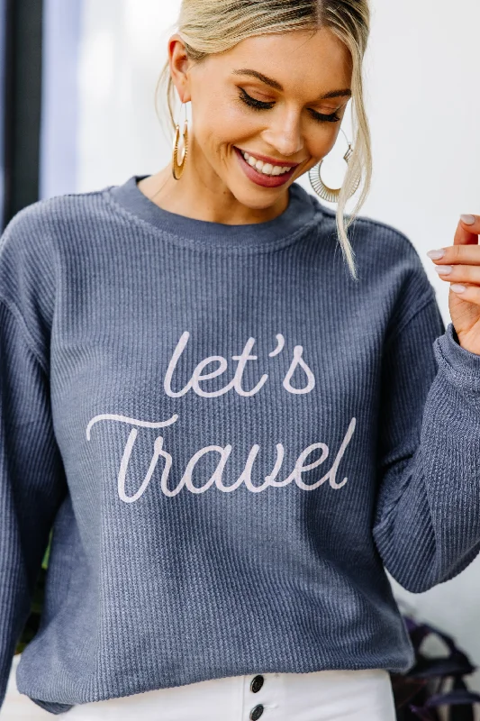 Let's Travel Corded Navy Blue Sweatshirt