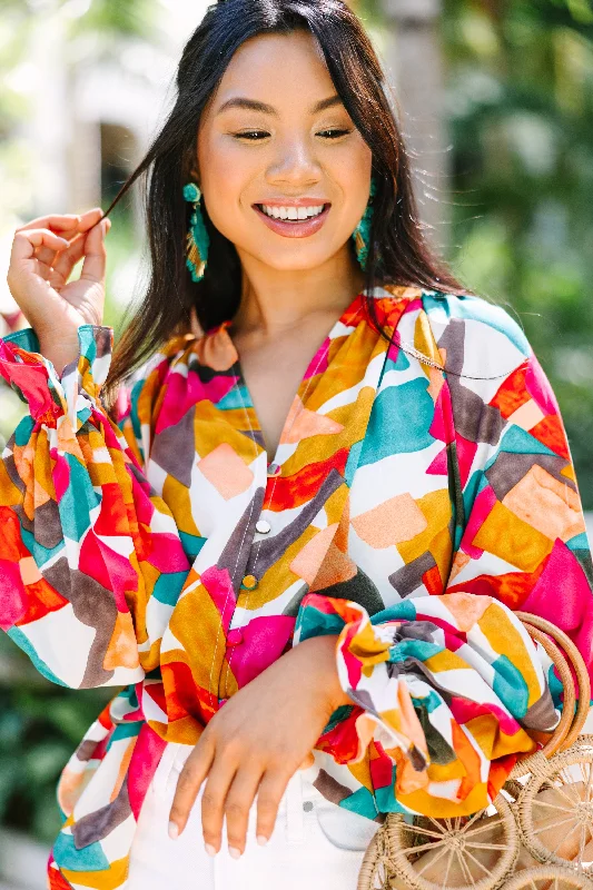 It Was All A Dream Fuchsia Pink Abstract Blouse