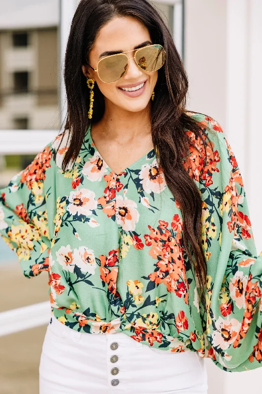 It's A Beautiful Sight Sage Green Floral Blouse