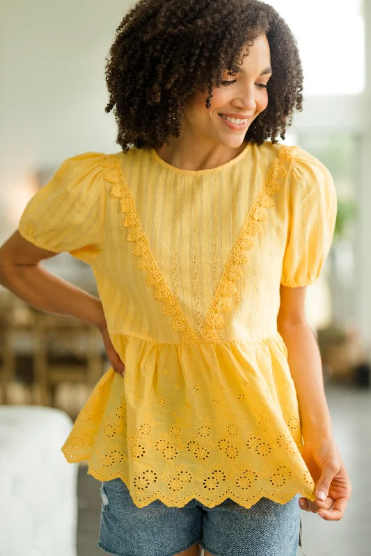 Before It's Over Marigold Yellow Eyelet Top