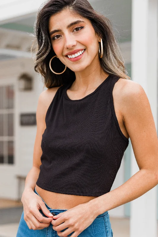 Simply Be You Black Ribbed Cropped Racerback Tank