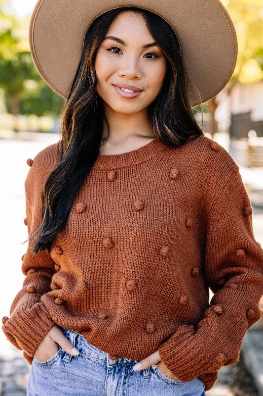 Looking Forward Rust Orange Pompom Sweater