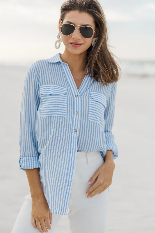 Need You More Blue Striped Button Down Blouse