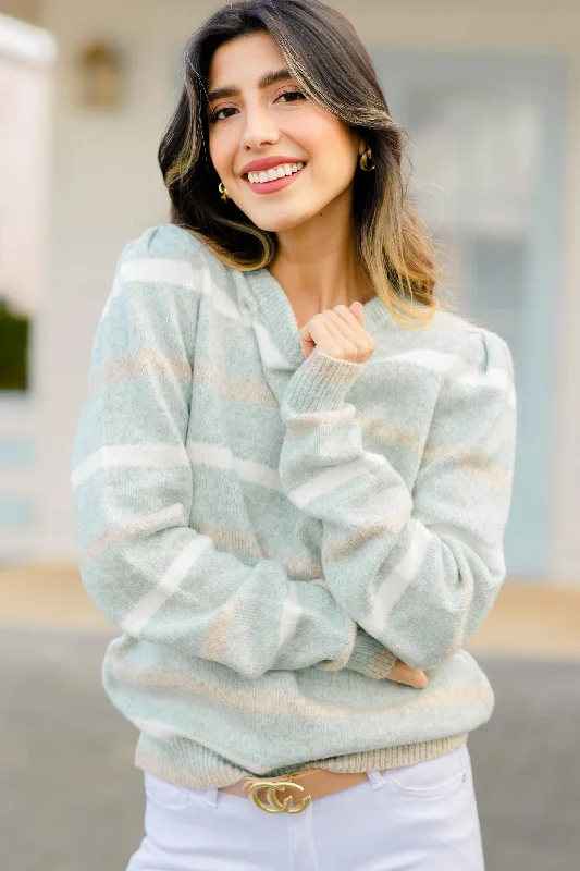 Classic Pop Mint Green Striped Sweater