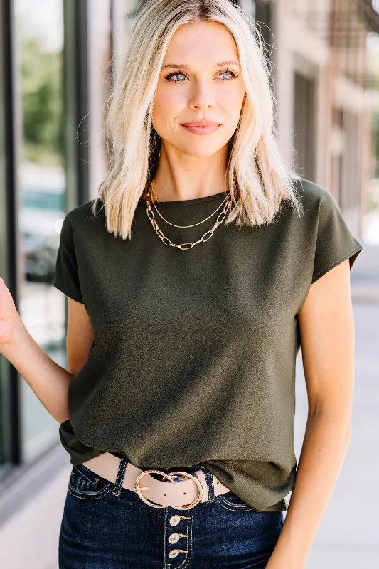 Hello Beautiful Olive Green Cap Sleeve Top