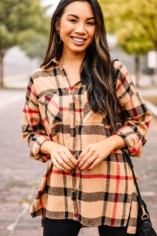 What You Like Mocha Brown Plaid Button Down Top