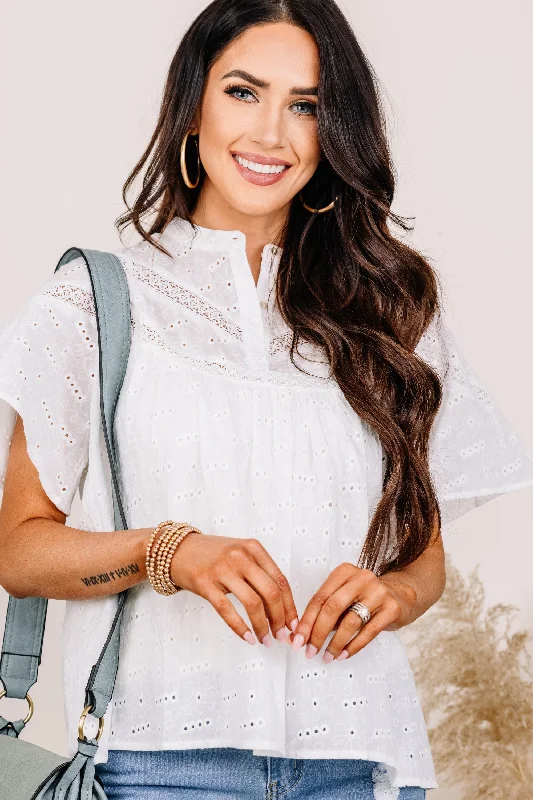 In A Sweet Mood Ivory White Eyelet Top