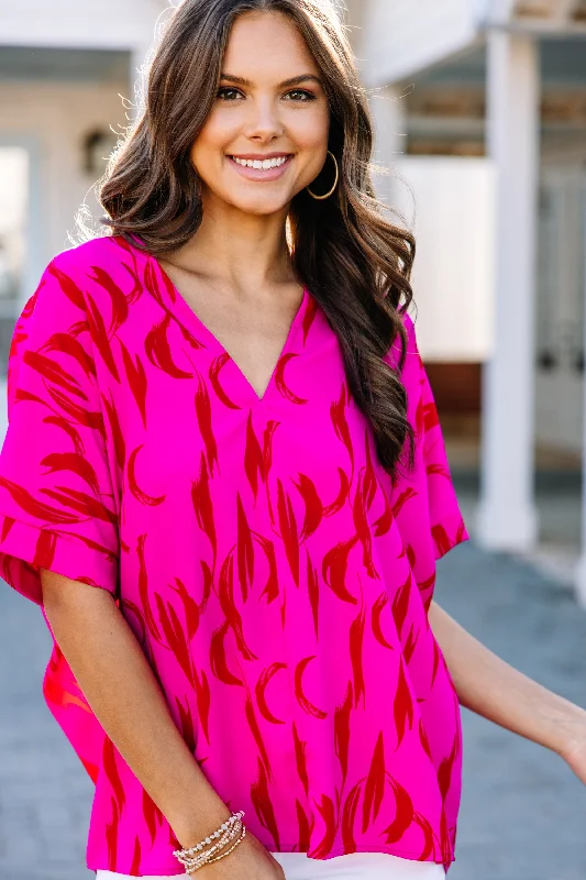 Ground Breaking Hot Pink Abstract Top