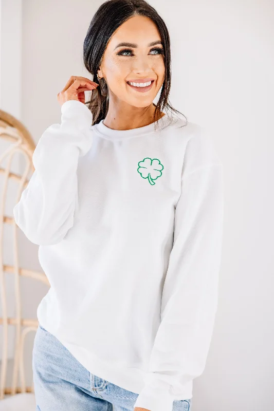 Just A Little Luck White Embroidered Sweatshirt