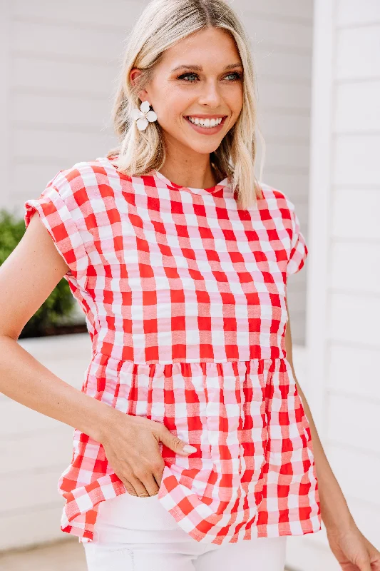 On Your Way Red Gingham Top