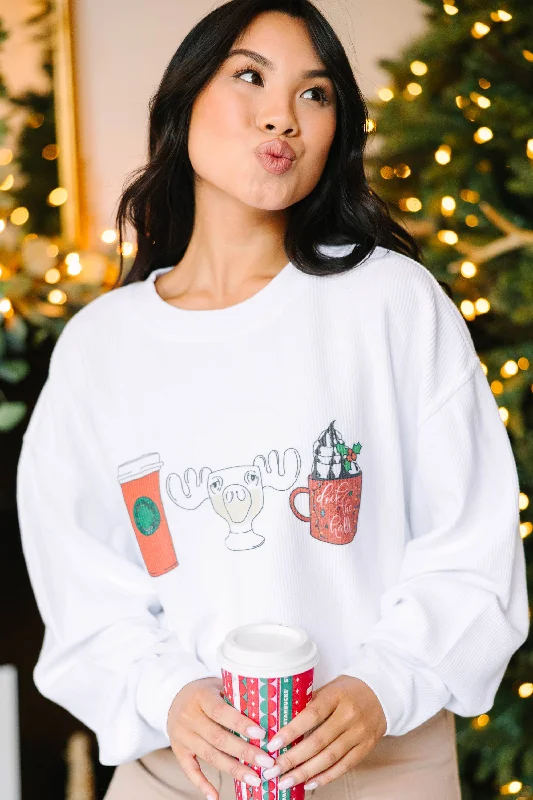 Holiday Cheer White Graphic Corded Sweatshirt