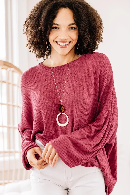 It's All Possible Dark Rose Pink Waffle Knit Tunic