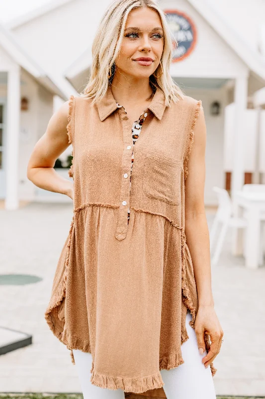 Have Your Attention Toffee Brown Sleeveless Tunic