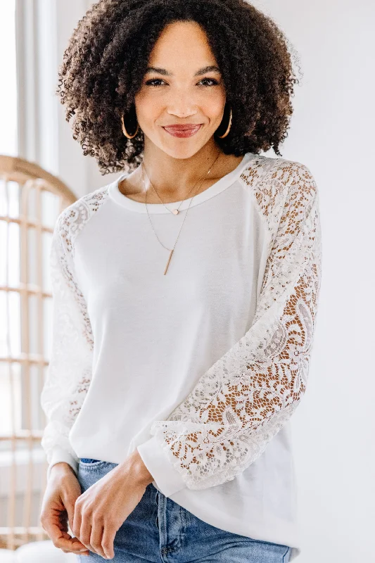 Do Your Best Ivory White Lace Sleeve Top