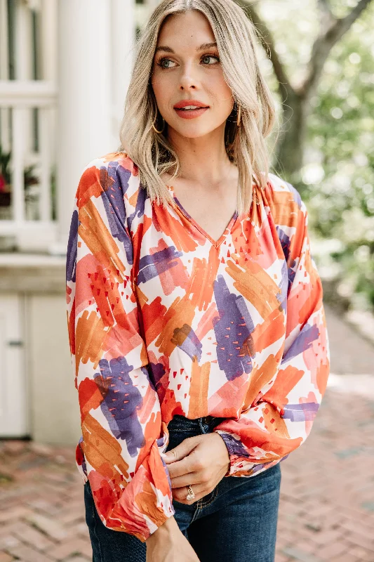 Before You Know It Orange Abstract Blouse