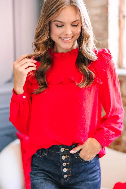 Romantic History Red Ruffled Blouse