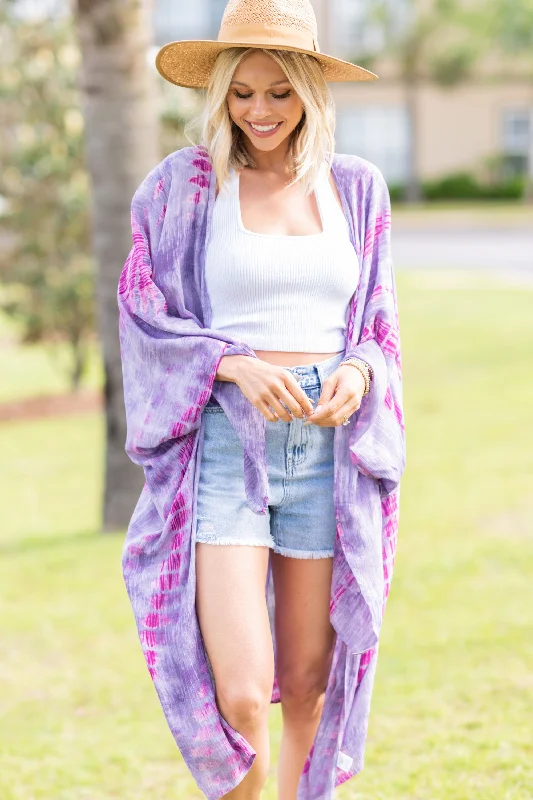 Ride The Waves Lavender Purple Tie Dye Kimono