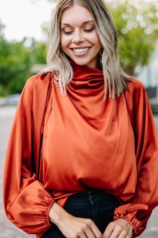 Embrace The Joy Rust Orange Satin Blouse