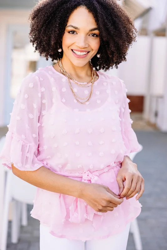 Sweet and Sassy Blush Pink Swiss Dot Top