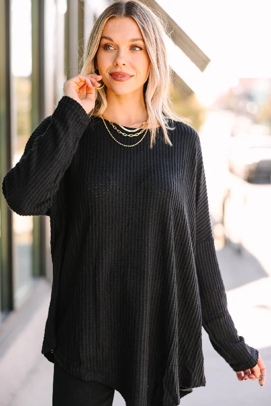 My Type Black Waffle Knit Tunic